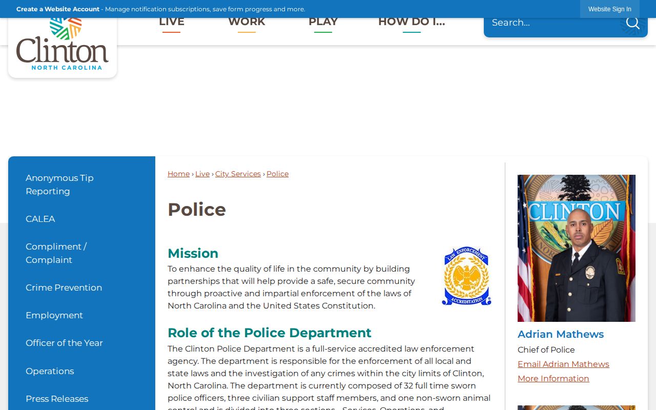 Clinton Police Department city arrest and records information for Sampson County