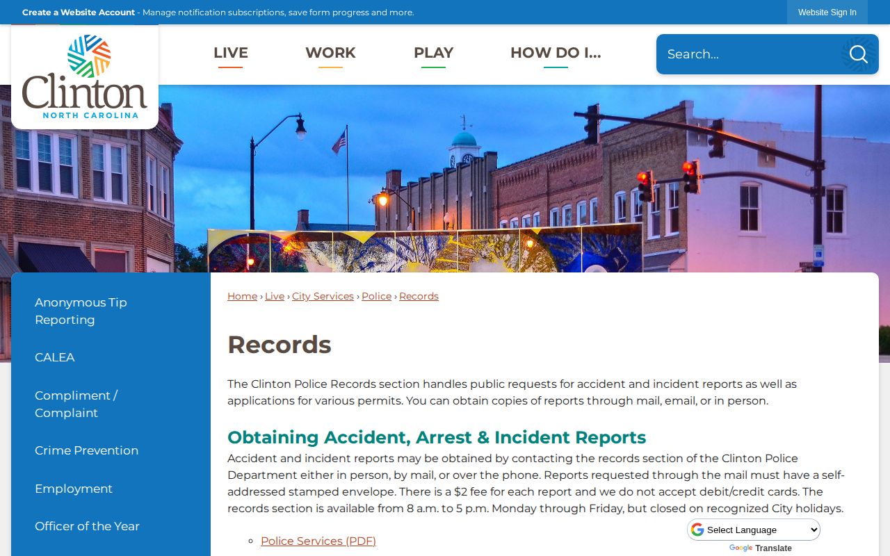 Clinton Police records request information for Sampson County arrest reports