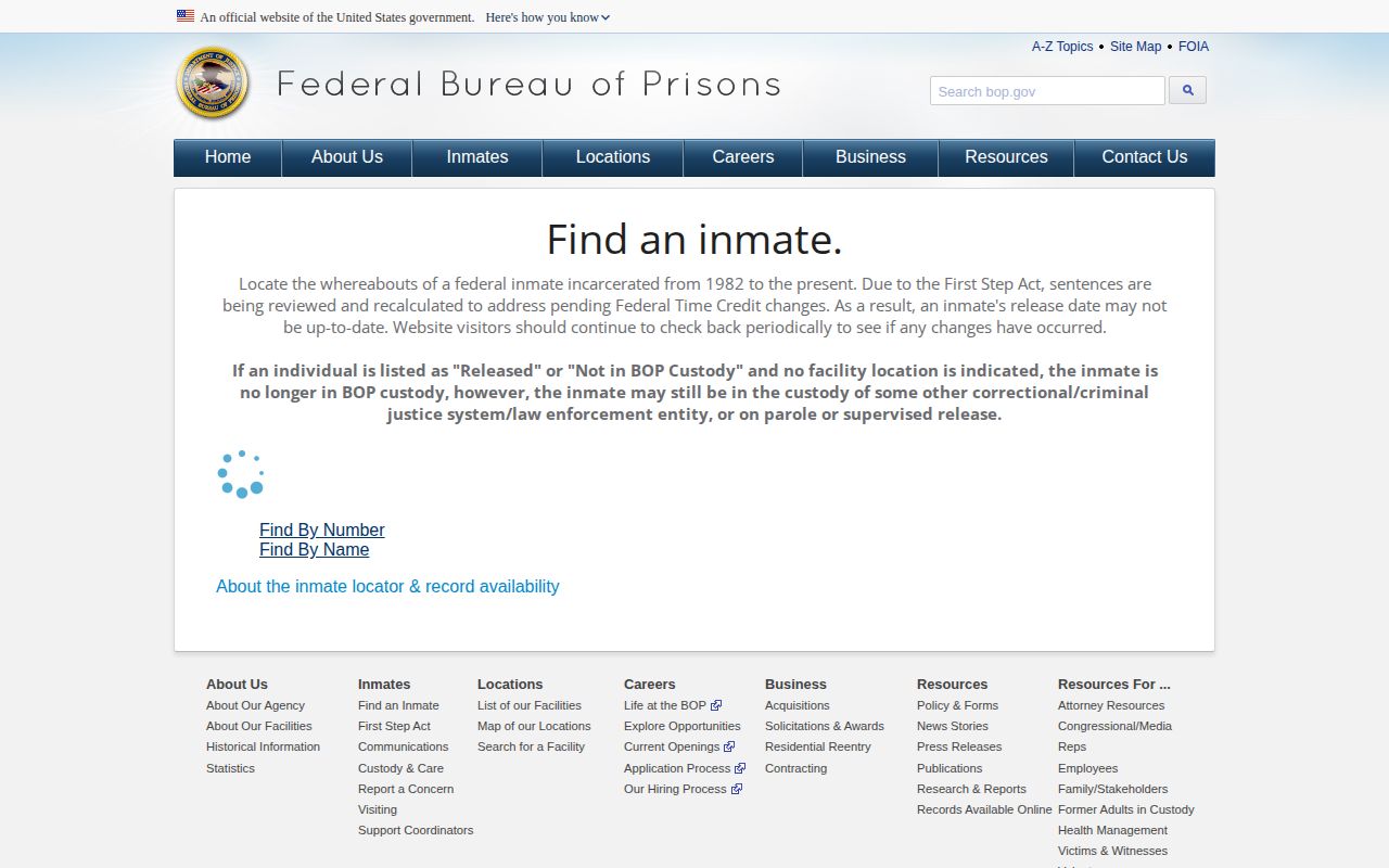 Federal Bureau of Prisons inmate locator used to distinguish federal custody records from Sampson County bookings