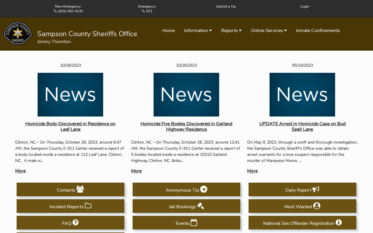 Sampson County Citizen Connect official arrest and booking records portal