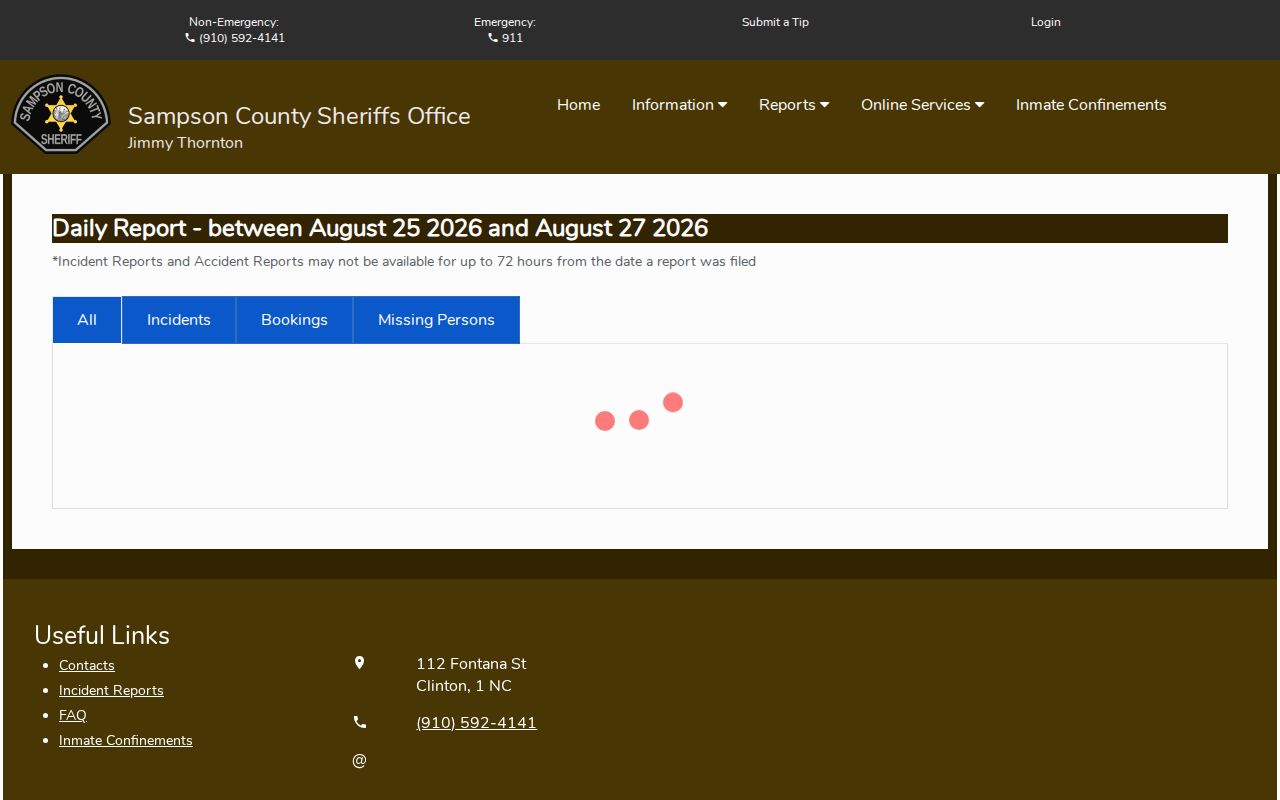 Sampson County Daily Report booking and incident records view