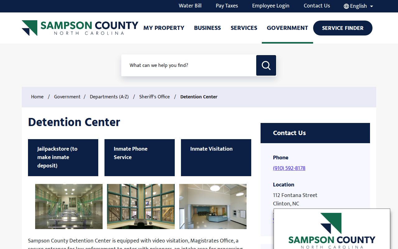 Sampson County Detention Center booking intake and record information