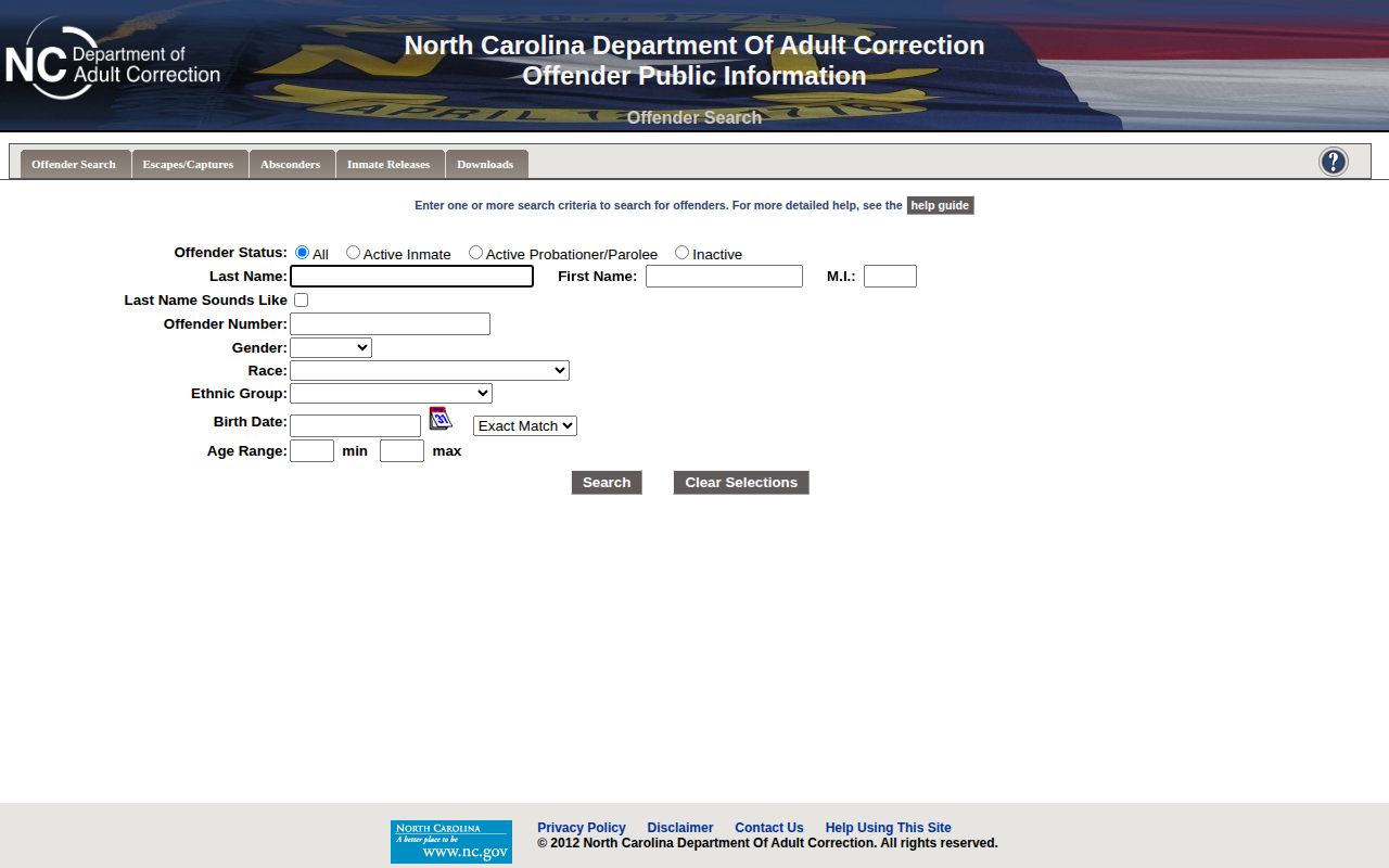 North Carolina Department of Adult Correction offender search for Sampson County record research