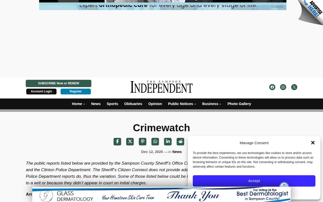 The Sampson Independent Crimewatch source for dated Sampson County arrest news