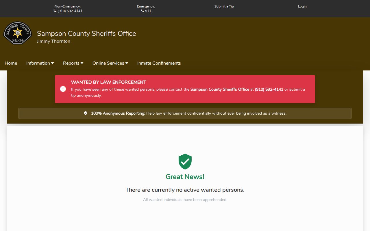 Sampson County official Most Wanted page for wanted-person record information